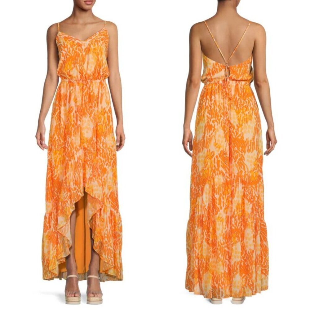 Ramy Brook Laura Orange Printed High Low Maxi Dress 37492
